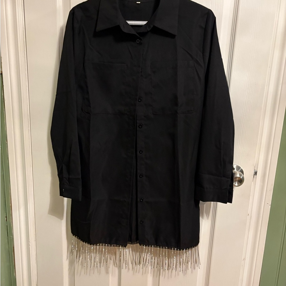 Elegant Black Men's Shirt with Beaded Hem